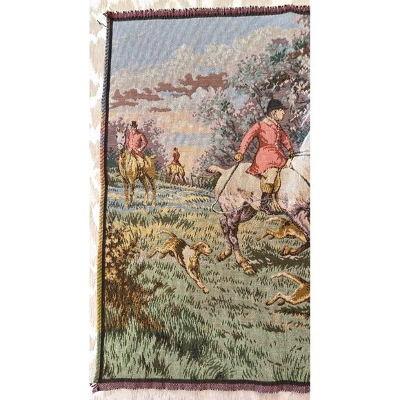 Vintage Equestrian Medieval Hunting Scene Tapestry 19 x19 Inches Made in France - Picture 2 of 8